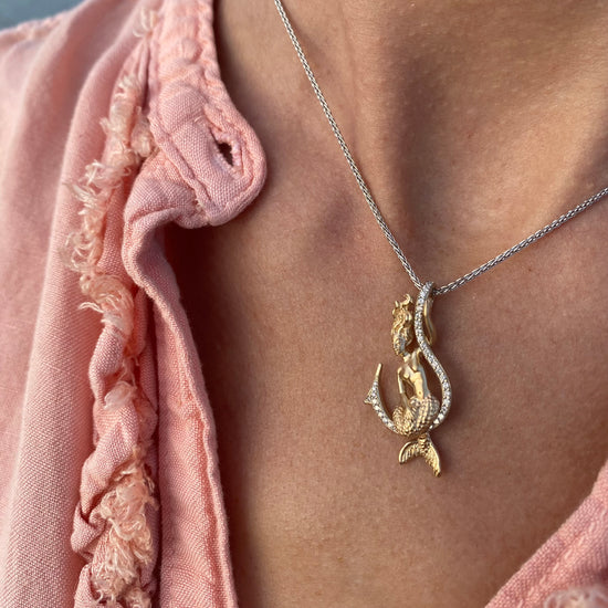 Mermaid and Diamond Fish Hook Pendant