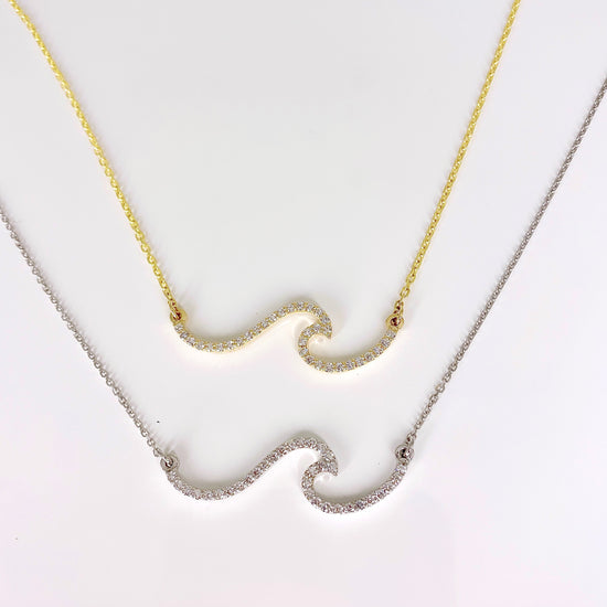 14k Gold + Diamond Ocean Wave Necklace