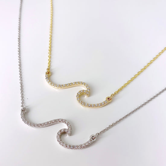 14k Gold + Diamond Ocean Wave Necklace