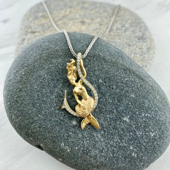 Mermaid and Diamond Fish Hook Pendant