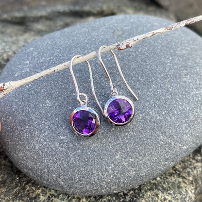 Amethyst Round Bezel Set Earrings
