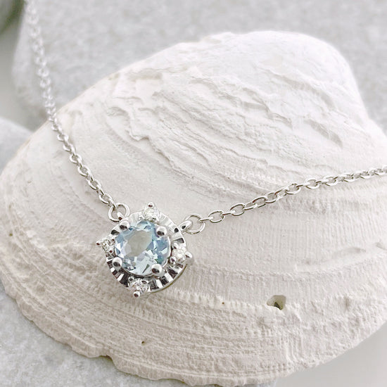 Sterling Silver Aquamarine + Diamond Necklace