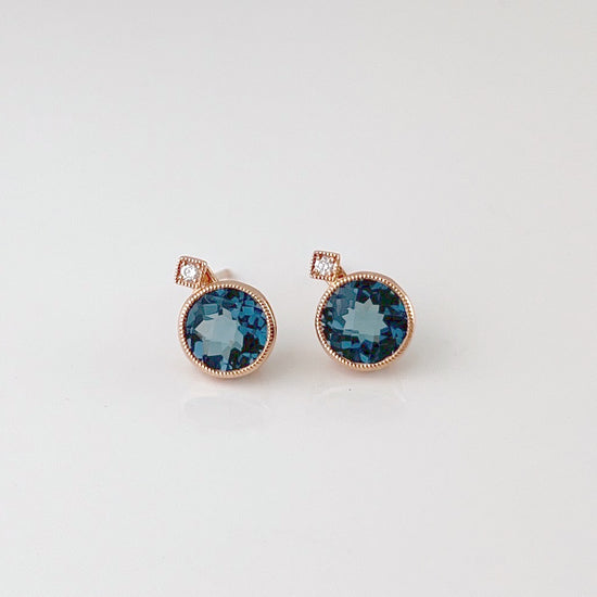 14k Rose Gold + London Blue Topaz Stud Earrings