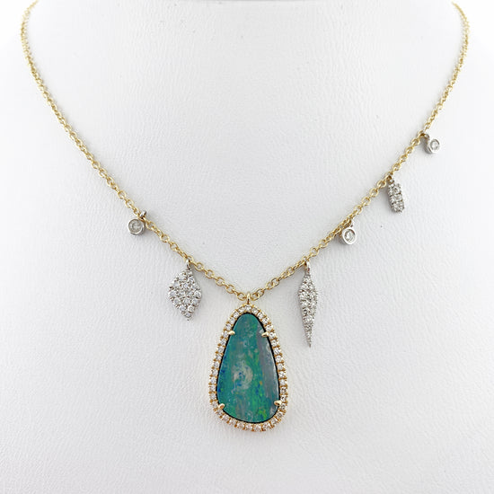 Boulder Opal Necklace with Asymmetrical Diamond Charms | By Meira T
