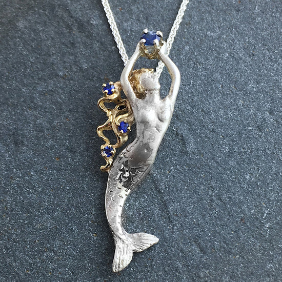14k Gold + Sterling Silver Mermaid with Blue Sapphires
