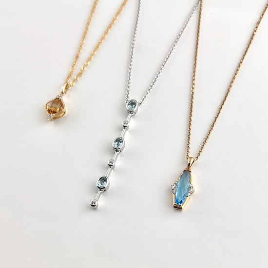 Blue Topaz + White Sapphire Drop Necklace