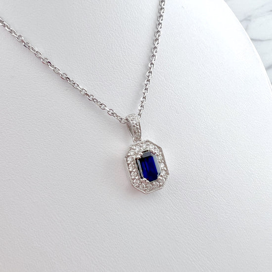 Emerald Cut Sapphire + Diamond Necklace