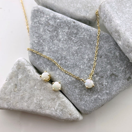 14K Gold Petite Opal Stud Earrings