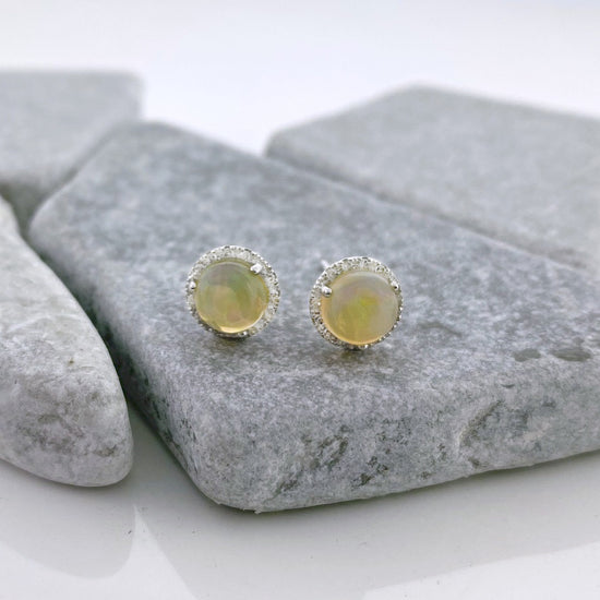 Opal + Diamond Halo Stud Earrings