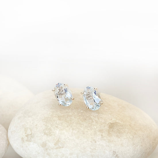 Aquamarine Oval Stud Earrings