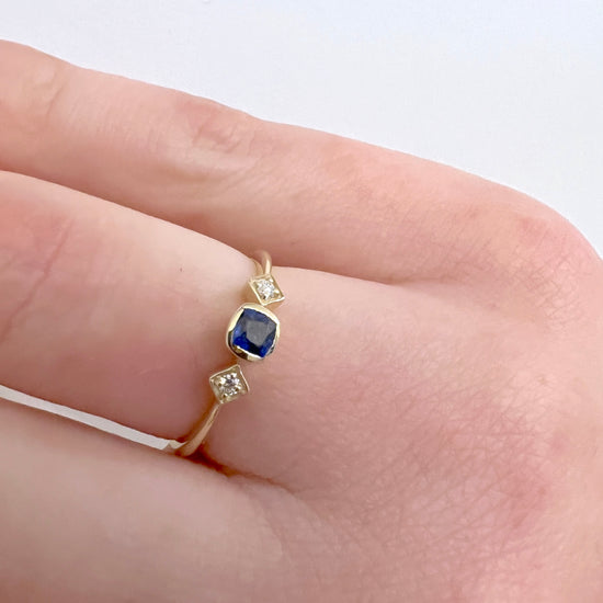 Sapphire + Diamond Petite Geometric Ring