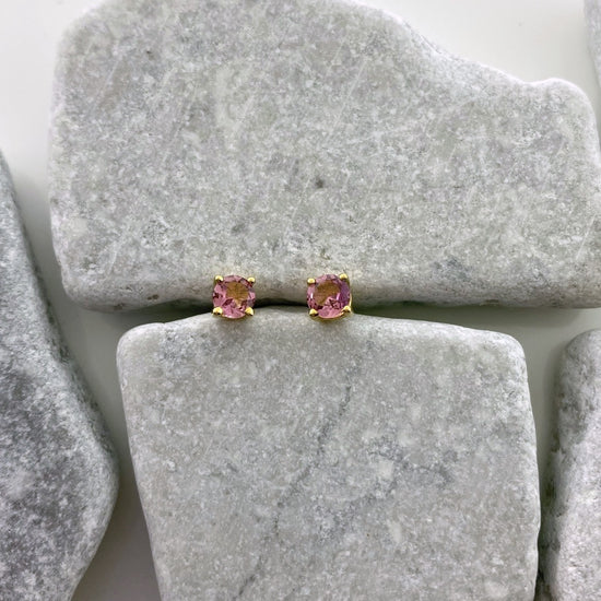 14k Gold Pink Tourmaline Stud Earrings