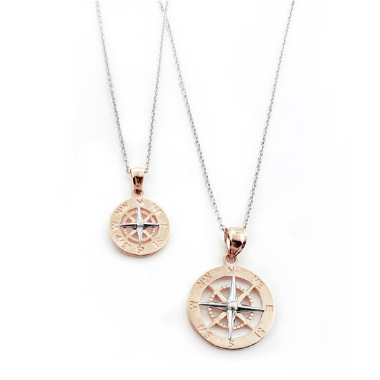 14k Rose Gold Smooth Compass Rose Necklace