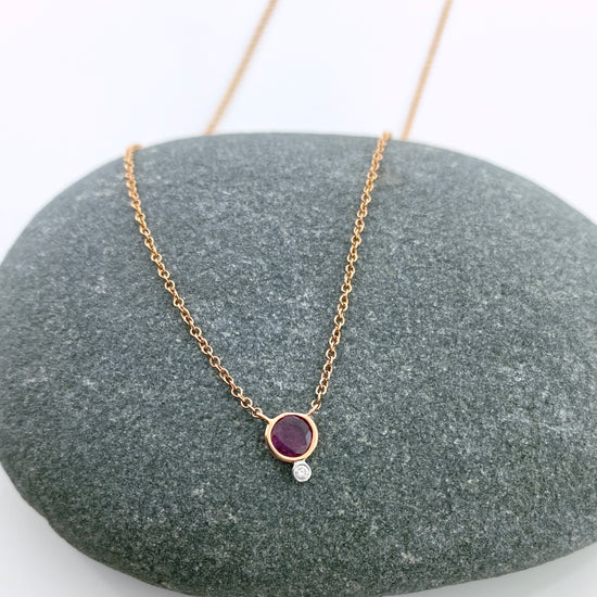 Ruby + Diamond Rose Gold Necklace | By Meira T