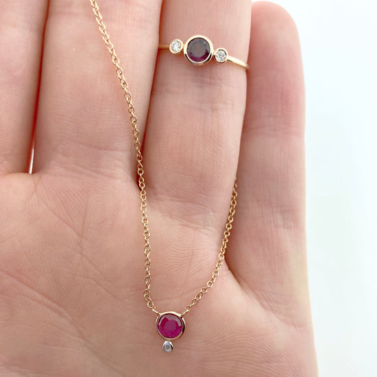 Ruby + Diamond Rose Gold Necklace | By Meira T