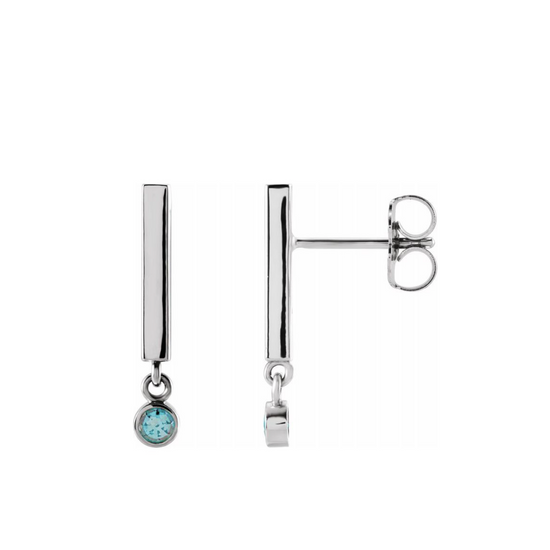 Sterling Silver Aquamarine Bar Drop Earrings