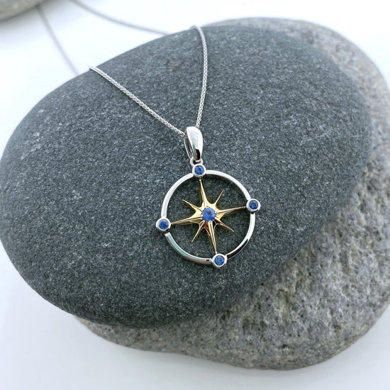 Two Tone Sapphire Compass Pendant