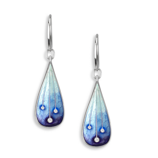 Blue Enamel Stars + Sapphire Wire Earrings
