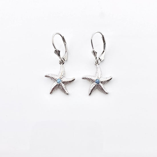 Sterling Silver Starfish with Blue Topaz Drop Earrings