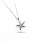 A sterling silver starfish pendant necklace with a blue topaz gemstone in the center, displayed on a white background.