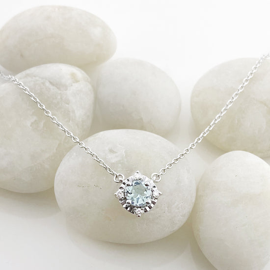 Sterling Silver Aquamarine + Diamond Necklace