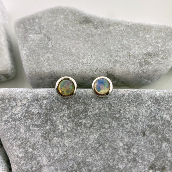 Petite Silver Opal Stud Earrings