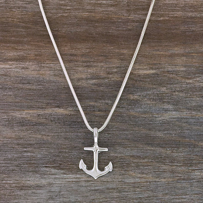 Sterling and Sapphire Anchor Necklace - Small