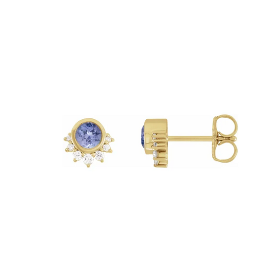 14k Gold Tanzanite Accent Stud Earrings