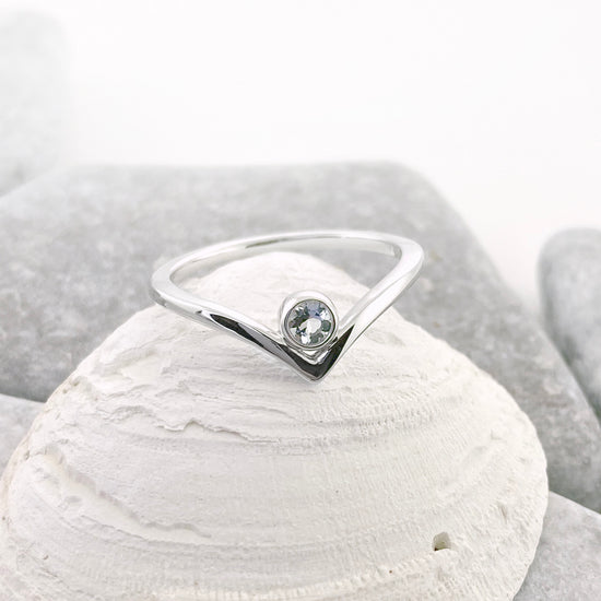 Sterling Silver Aquamarine V-Shaped Ring
