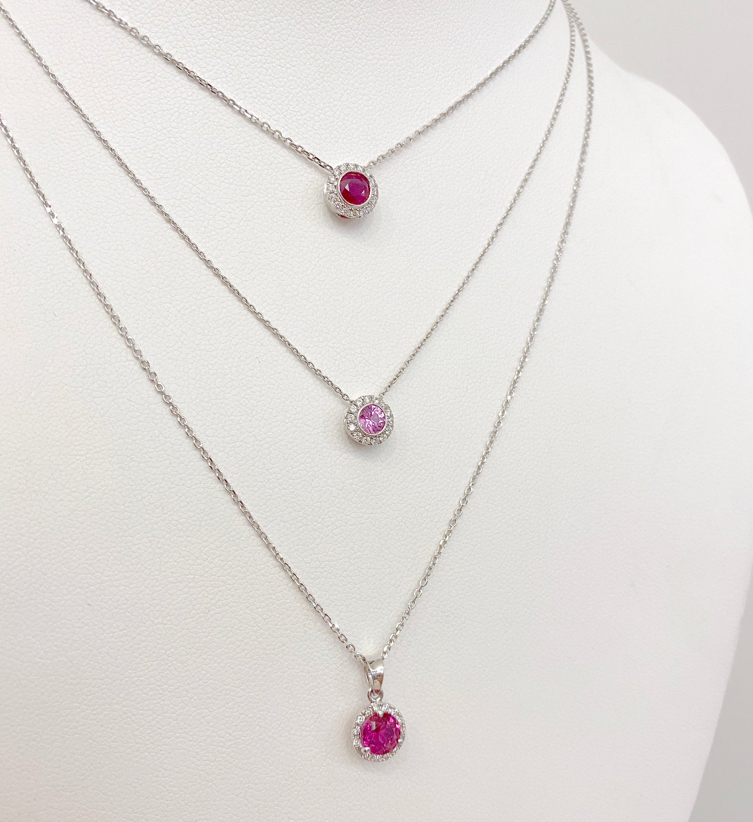0.79 ctw Pink Sapphire and Diamond Pendant in 14K White Gold