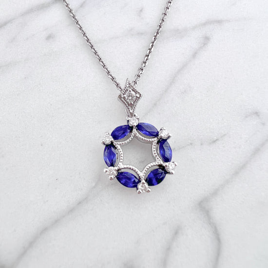 Vintage Inspired Marquise Sapphire Necklace