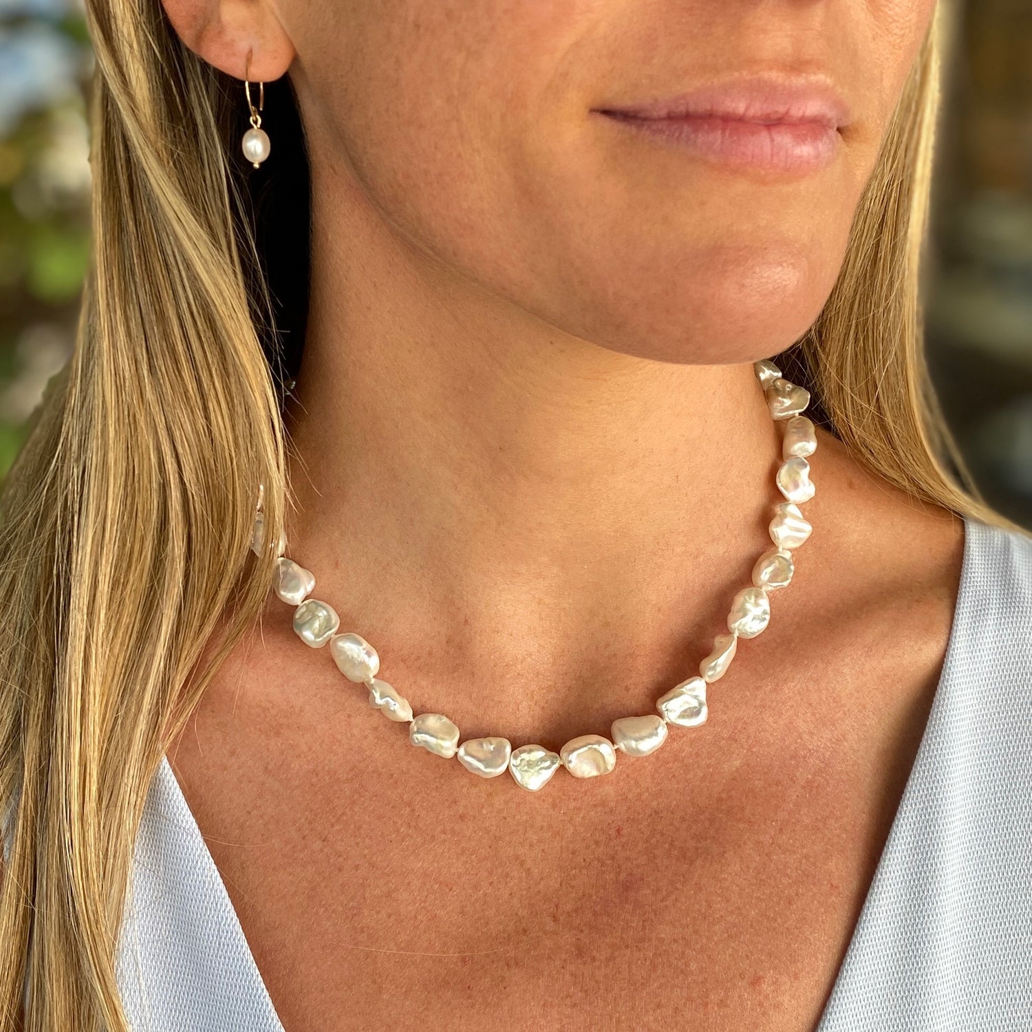 Strands Pacific Pearls  Blushing Ice Chinese Freshwater Keshi Pearls —  Pearlneckla