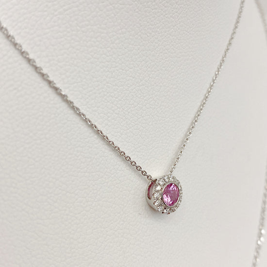 14k White Gold Pink Sapphire Diamond Necklace
