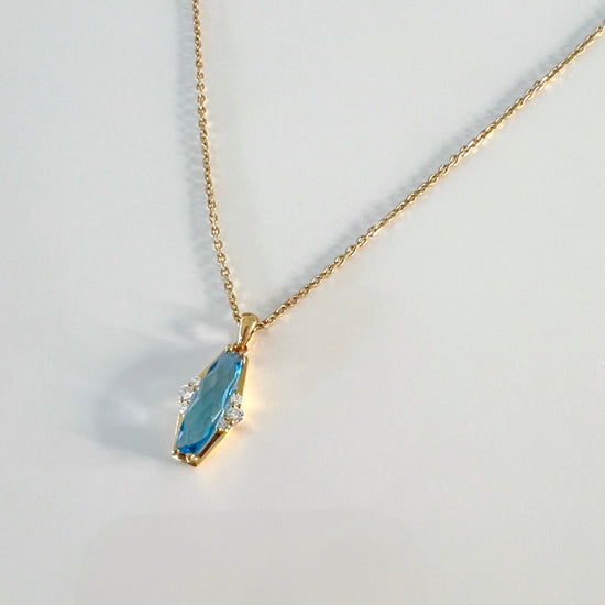 14k Gold Blue Topaz + Diamond Necklace