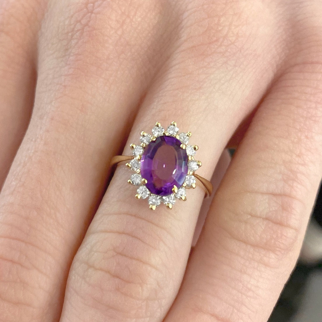 14k Gold Diamond + Amethyst Ring