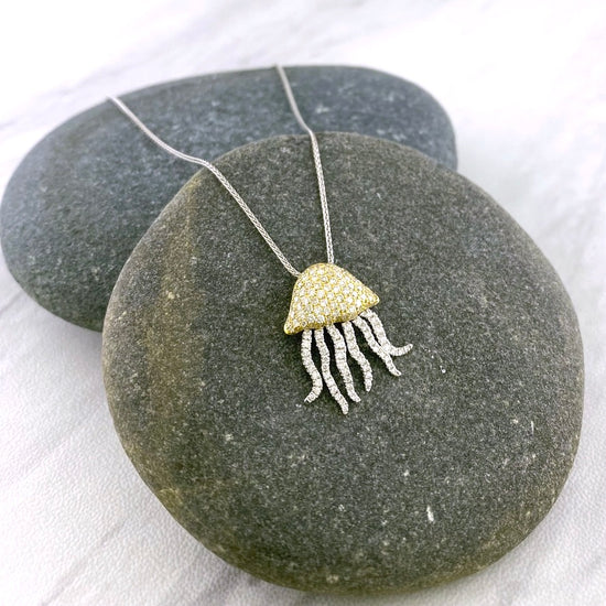 New! Two Tone Diamond Jellyfish Necklace