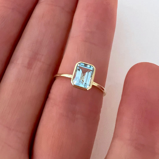 Emerald Cut Petite Blue Topaz Stacking Ring