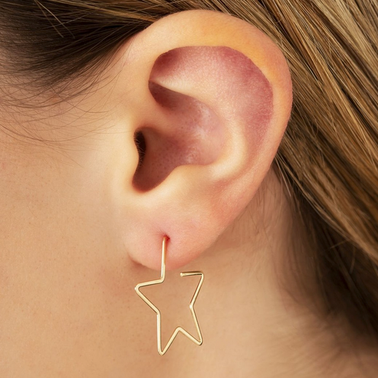 14k Gold Moon & Star Wire Earrings