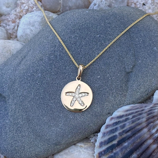New! 14k Gold + Diamond Starfish Disc Necklace