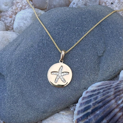 14K Gold + Diamond Starfish Disc Necklace