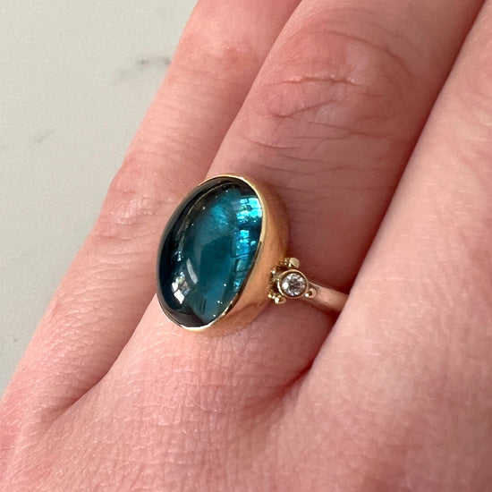 Cabochon London Blue Topaz + Diamond Ring | By Emily Amey