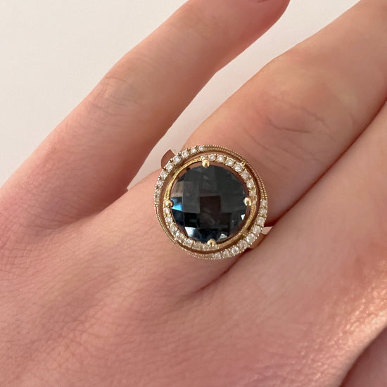 14k Gold London Blue Topaz + Diamond Ring