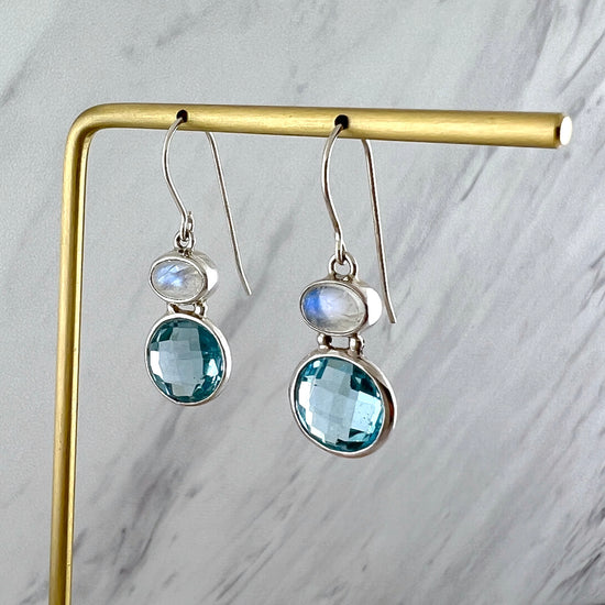 Blue Topaz + Moonstone Drop Earrings