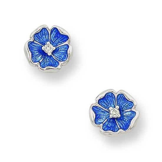 Blue Enamel Rose Stud Earrings