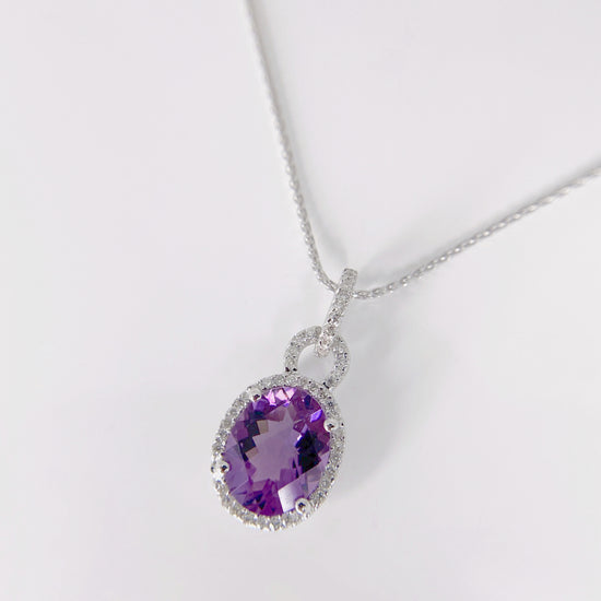 Amethyst + Diamond Halo Necklace
