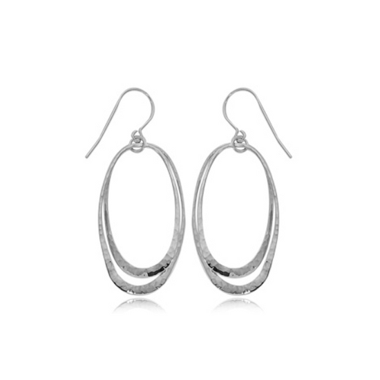 Sterling Silver Hammered Oval Drop Earrings