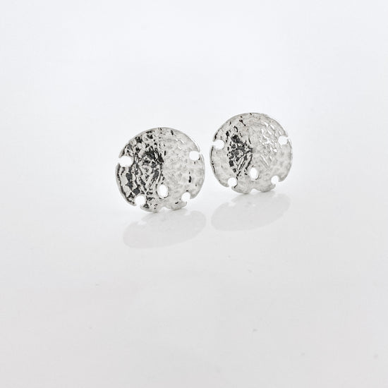 Sterling Silver Textured Sand Dollar Stud Earrings