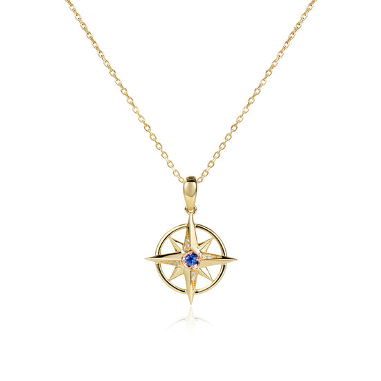 Sapphire Starburst Compass Rose Necklace