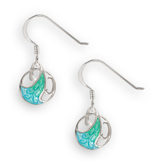 Green Enamel Art Nouveau Wave Wire Earrings