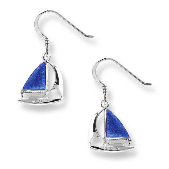 Blue Enamel Sailboat Wire Earrings
